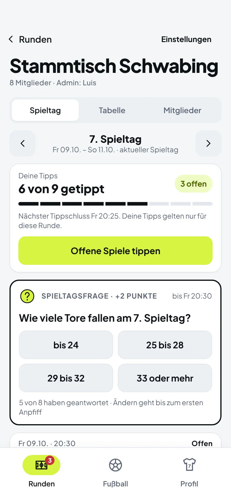 Spieltagsfrage: Wie viele Tore fallen am 7. Spieltag?